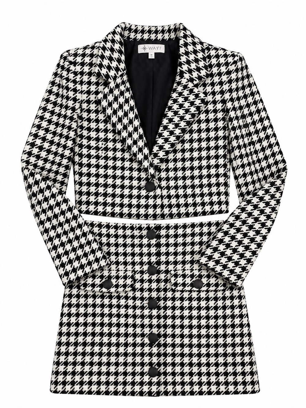 Wayf Black & White Houndstooth Blazer Coat
